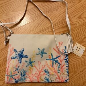 NEW! White and Blue Starfish Print Crossbody Bag